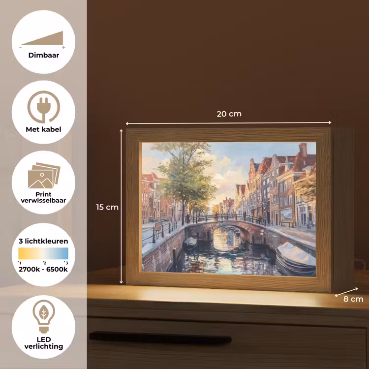 Lightbox - Wandlamp - Brug - Stad - Huizen - Boot — 9
