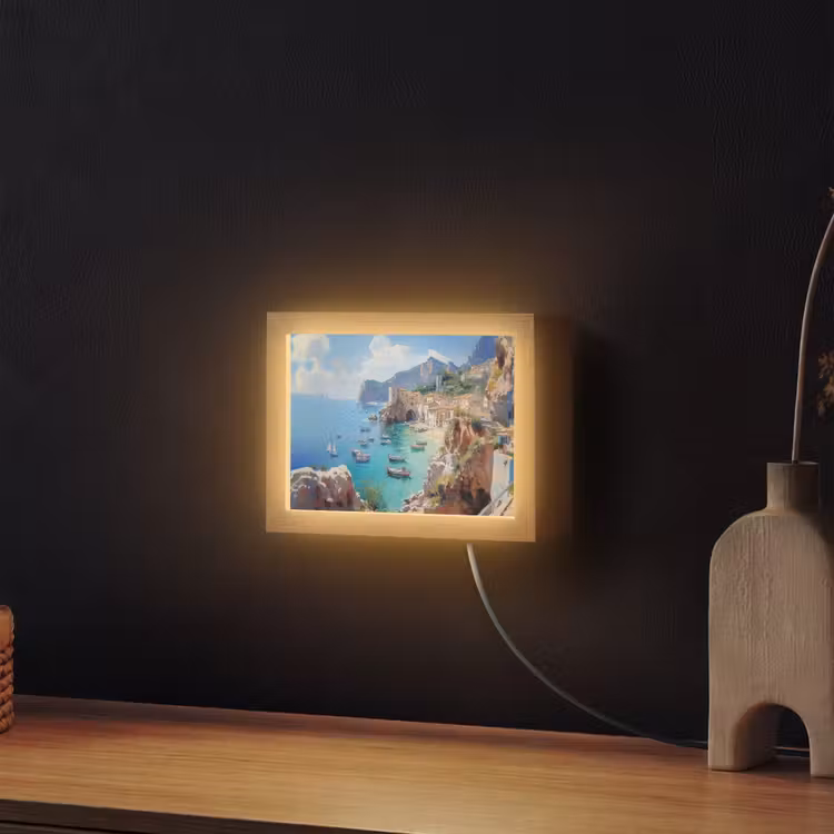 Lightbox - Wandlamp - Kustdorp - Schilderij - Rotsen - Boten — 2