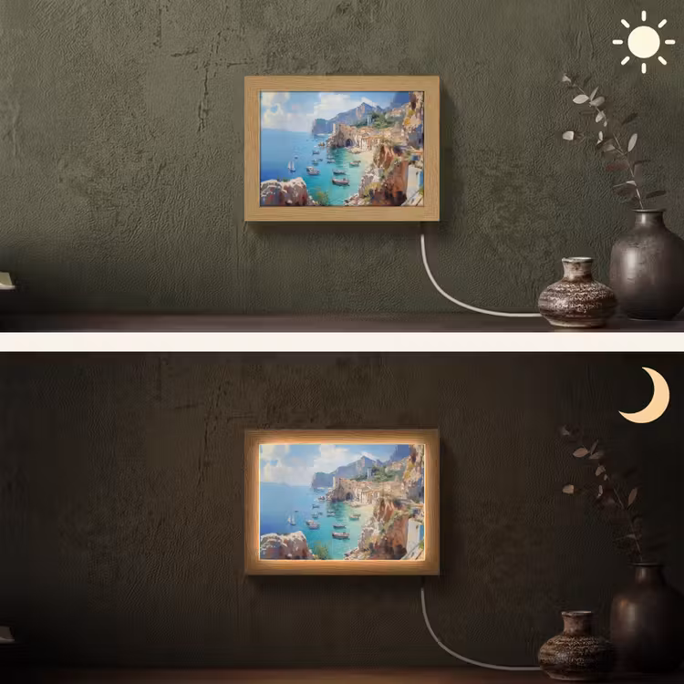 Lightbox - Wandlamp - Kustdorp - Schilderij - Rotsen - Boten — 3