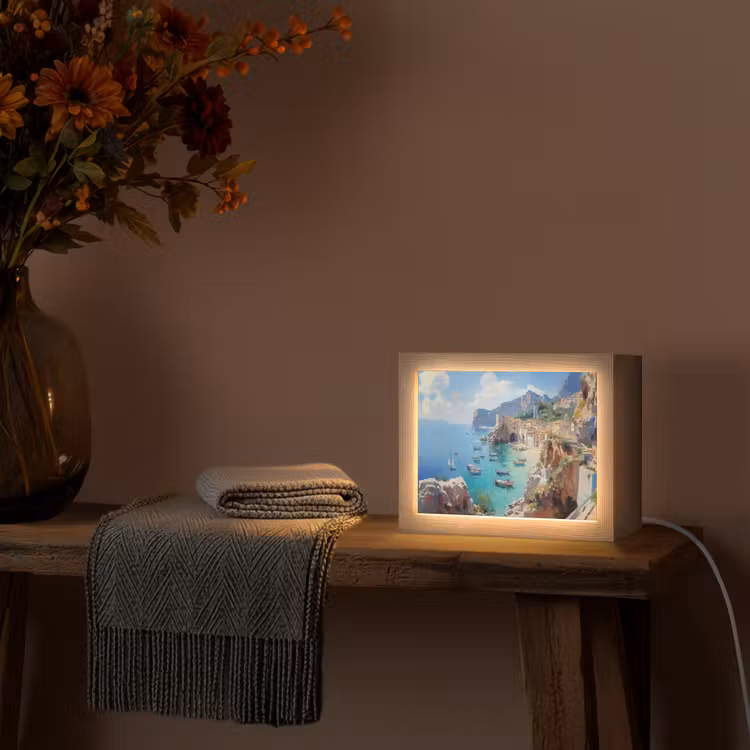 Lightbox - Wandlamp - Kustdorp - Schilderij - Rotsen - Boten — 5