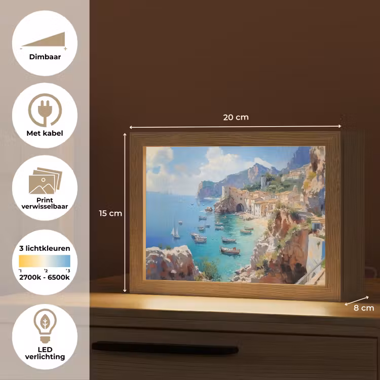 Lightbox - Wandlamp - Kustdorp - Schilderij - Rotsen - Boten — 9