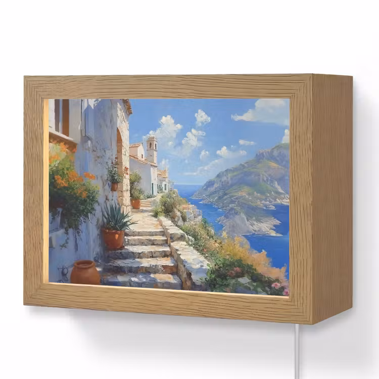 Lightbox - Wandlamp - Trap - Huizen - Berglandschap - Zee — 1