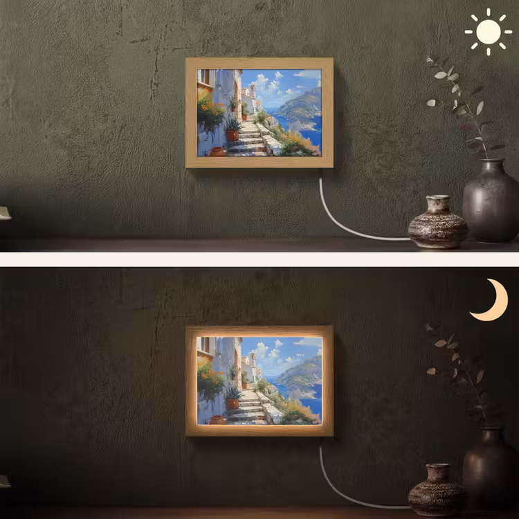 Lightbox - Wandlamp - Trap - Huizen - Berglandschap - Zee — 3