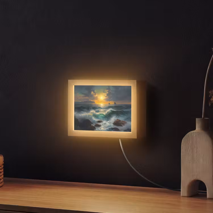 Lightbox - Wandlamp - Zee - Zon - Golven - Rotsen — 2