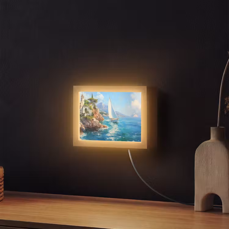 Lightbox - Wandlamp - Zeilboot - Rotsen - Kust - Huizen — 2