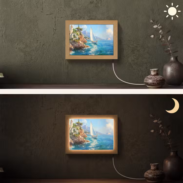 Lightbox - Wandlamp - Zeilboot - Rotsen - Kust - Huizen — 3