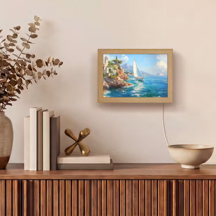 Lightbox - Wandlamp - Zeilboot - Rotsen - Kust - Huizen — 4