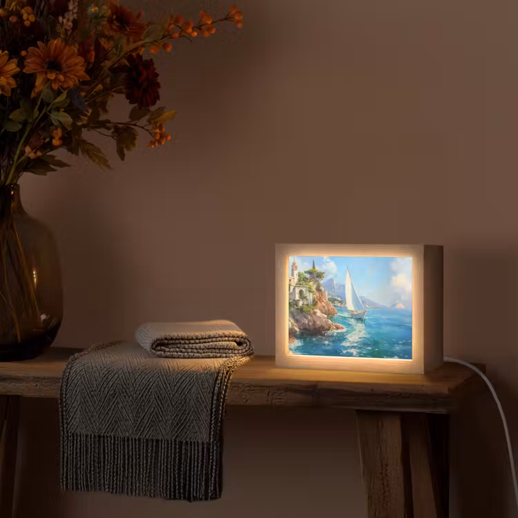 Lightbox - Wandlamp - Zeilboot - Rotsen - Kust - Huizen — 5