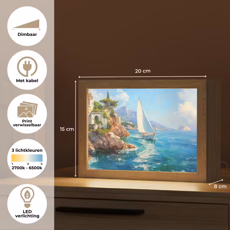 Lightbox - Wandlamp - Zeilboot - Rotsen - Kust - Huizen — 9
