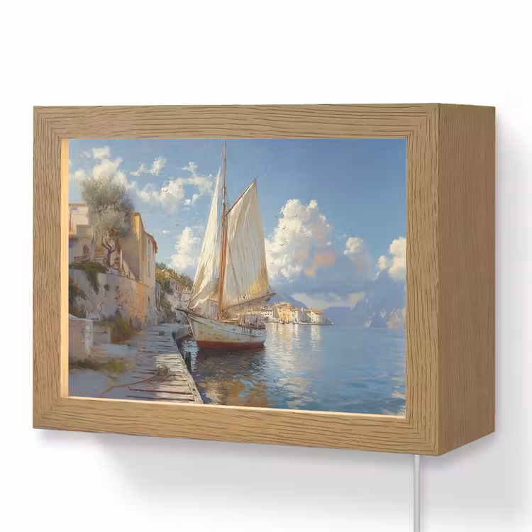 Lightbox - Wandlamp - Zeilschip - Huizen - Kade - Zee — 1