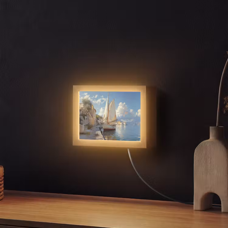 Lightbox - Wandlamp - Zeilschip - Huizen - Kade - Zee — 2