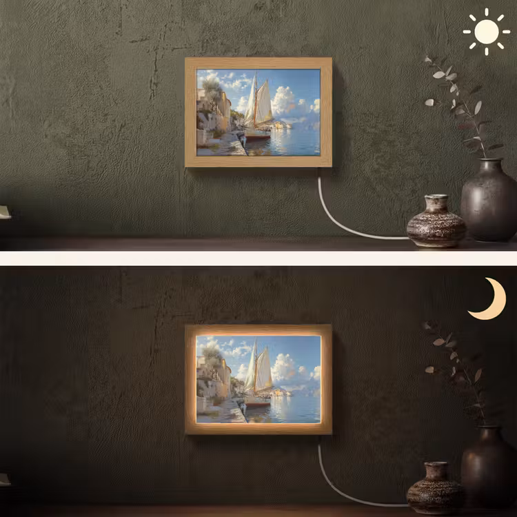 Lightbox - Wandlamp - Zeilschip - Huizen - Kade - Zee — 3