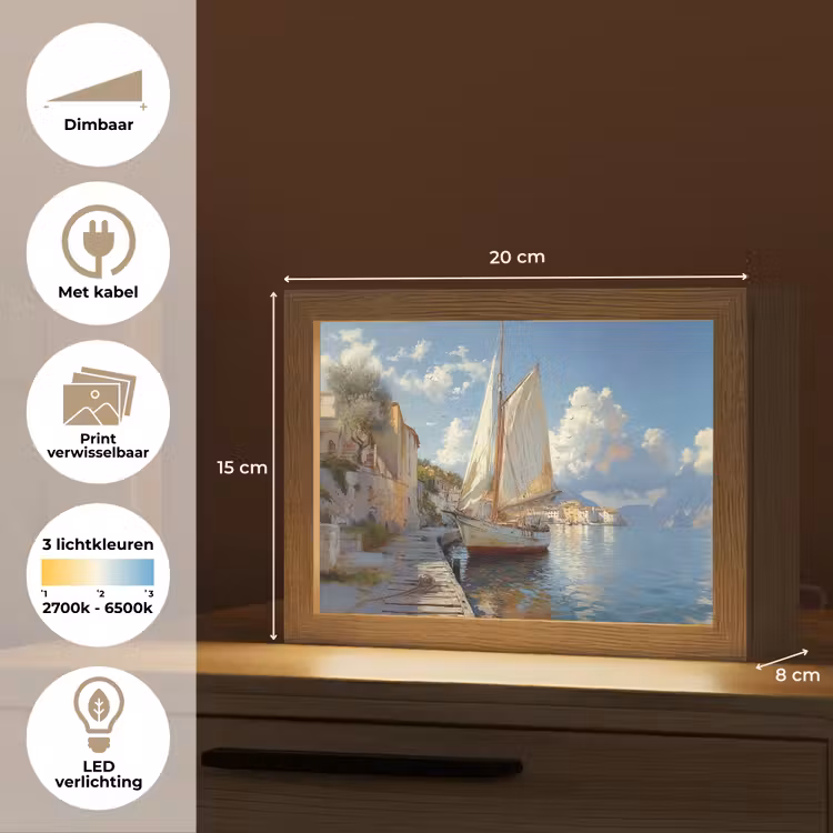Lightbox - Wandlamp - Zeilschip - Huizen - Kade - Zee — 9