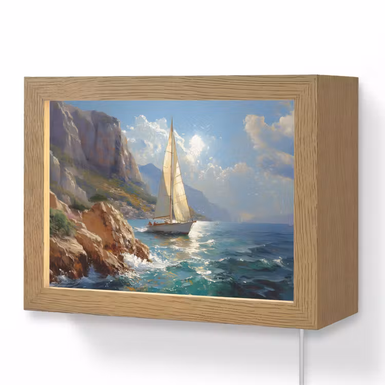 Lightbox - Wandlamp - Zeilschip - Zee - Rotsen - Wolken — 1