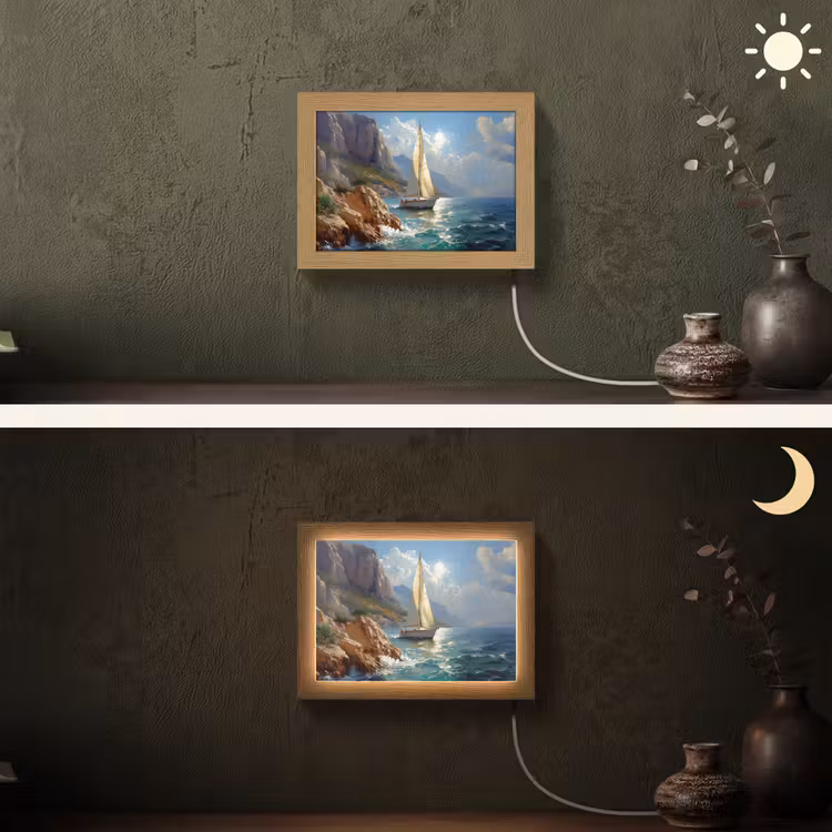 Lightbox - Wandlamp - Zeilschip - Zee - Rotsen - Wolken — 3