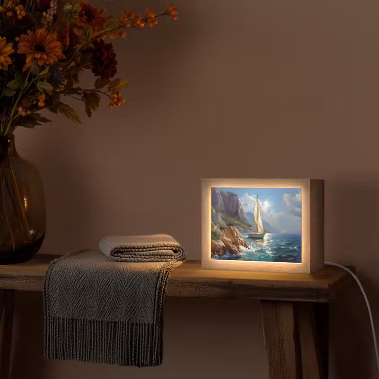 Lightbox - Wandlamp - Zeilschip - Zee - Rotsen - Wolken — 5