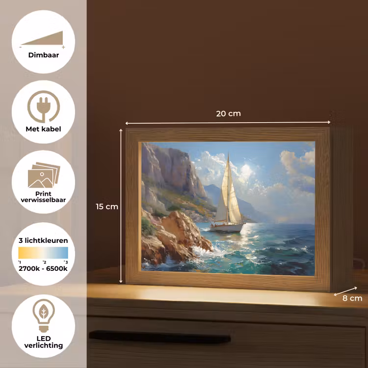 Lightbox - Wandlamp - Zeilschip - Zee - Rotsen - Wolken — 9