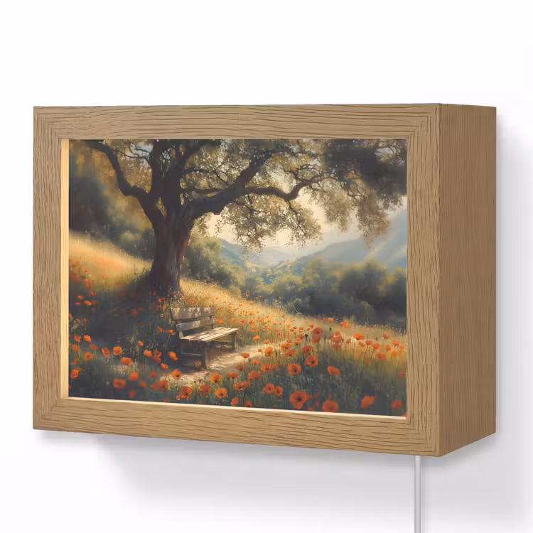 Lightbox - Wandlamp - Bankje - Boom - Klaprozen - Heuvels — 1