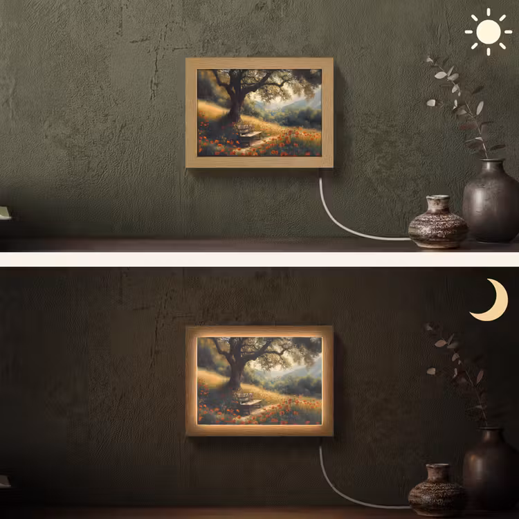 Lightbox - Wandlamp - Bankje - Boom - Klaprozen - Heuvels — 3