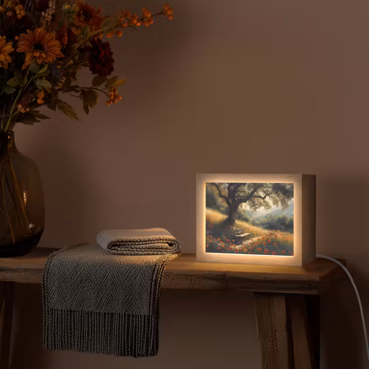 Lightbox - Wandlamp - Bankje - Boom - Klaprozen - Heuvels — 5