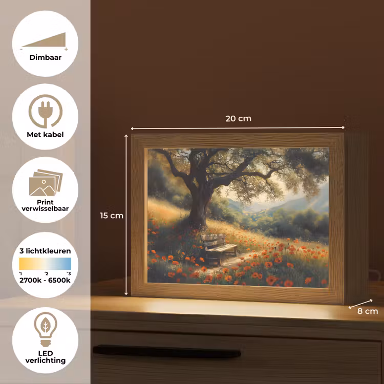 Lightbox - Wandlamp - Bankje - Boom - Klaprozen - Heuvels — 9