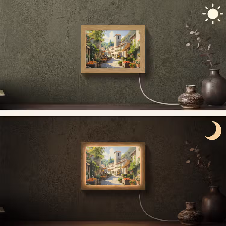 Lightbox - Wandlamp - Dorp - Zon - Kraampjes - Huizen — 3