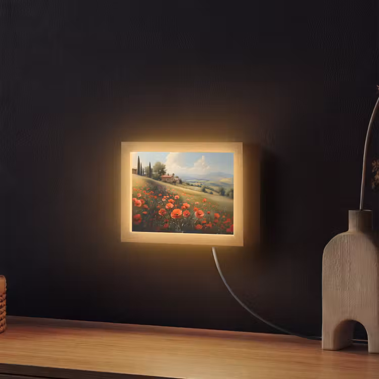 Lightbox - Wandlamp - Klaprozen - Rood - Heuvels - Landschap — 2