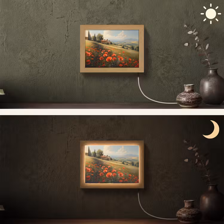 Lightbox - Wandlamp - Klaprozen - Rood - Heuvels - Landschap — 3