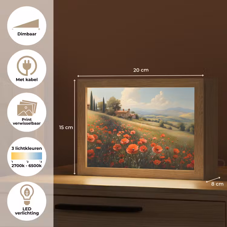 Lightbox - Wandlamp - Klaprozen - Rood - Heuvels - Landschap — 9