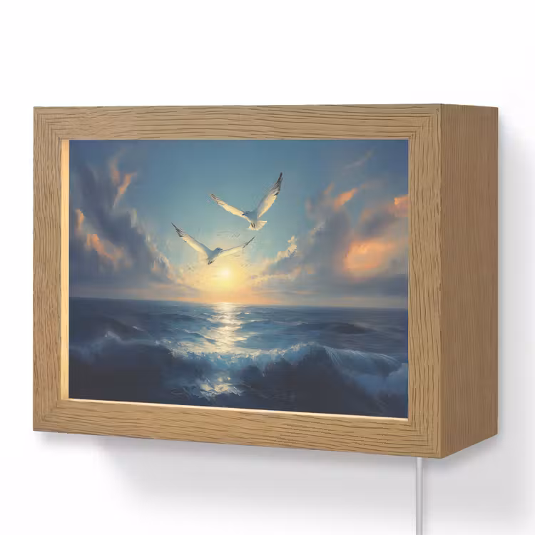 Lightbox - Wandlamp - Meeuwen - Zee - Wolken -Blauw — 1