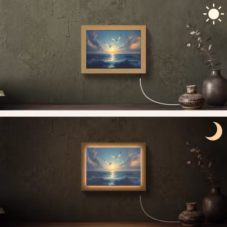 Lightbox - Wandlamp - Meeuwen - Zee - Wolken -Blauw — 3