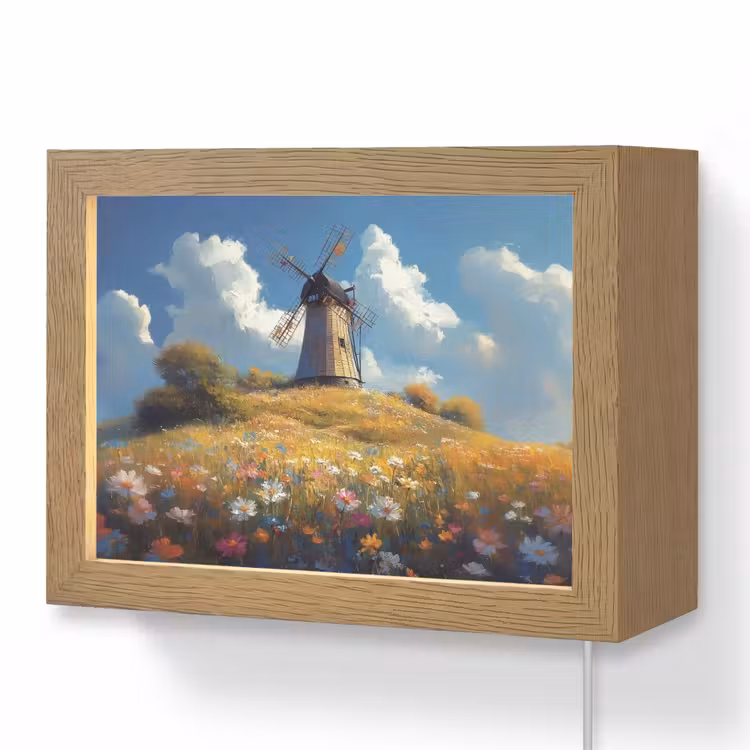 Lightbox - Wandlamp - Windmolen - Heuvel - Bloemen - Kleurrijk — 1