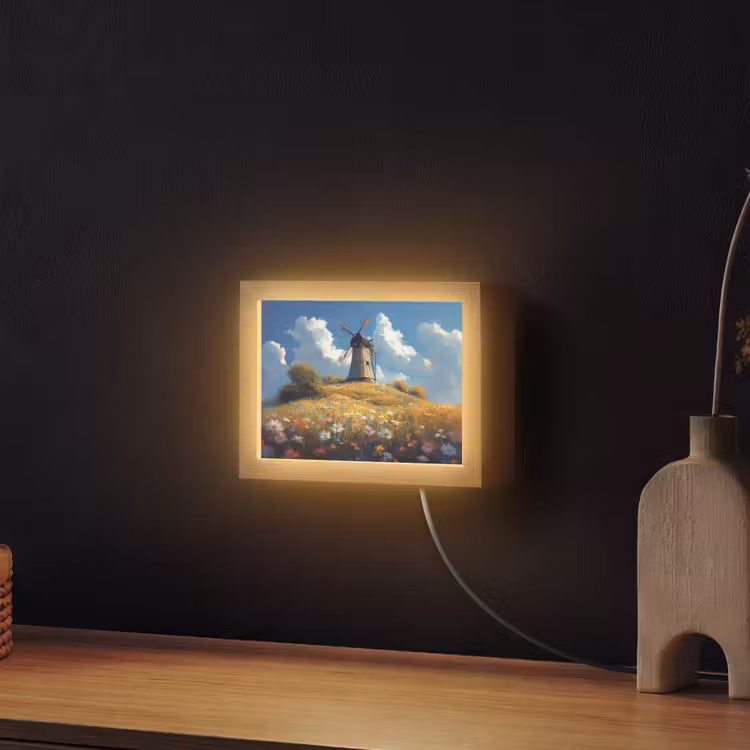 Lightbox - Wandlamp - Windmolen - Heuvel - Bloemen - Kleurrijk — 2