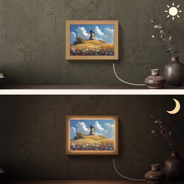 Lightbox - Wandlamp - Windmolen - Heuvel - Bloemen - Kleurrijk — 3