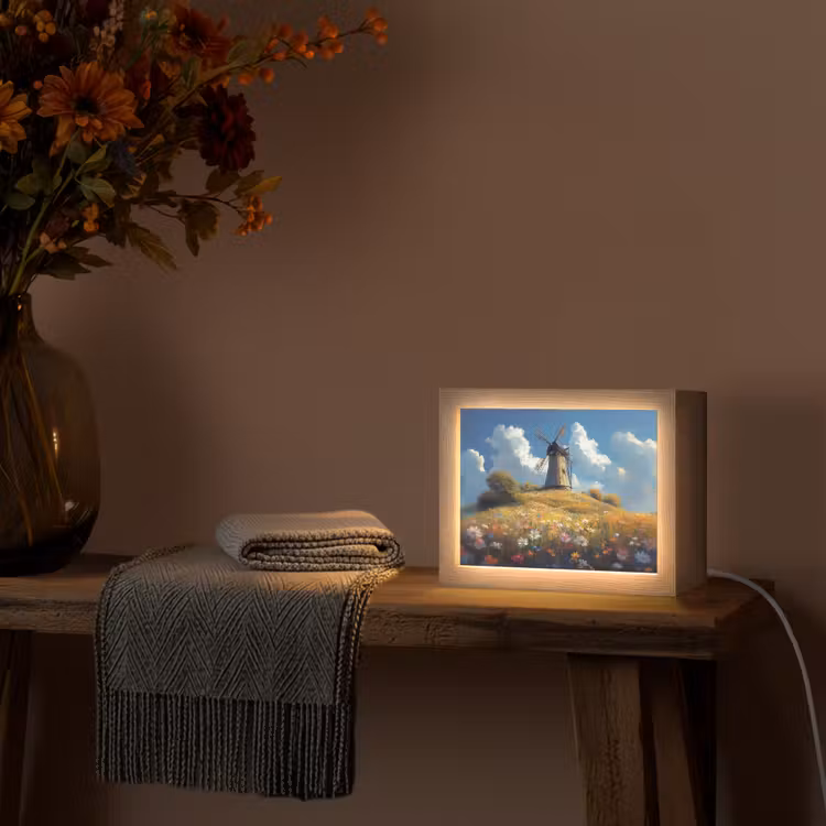 Lightbox - Wandlamp - Windmolen - Heuvel - Bloemen - Kleurrijk — 5