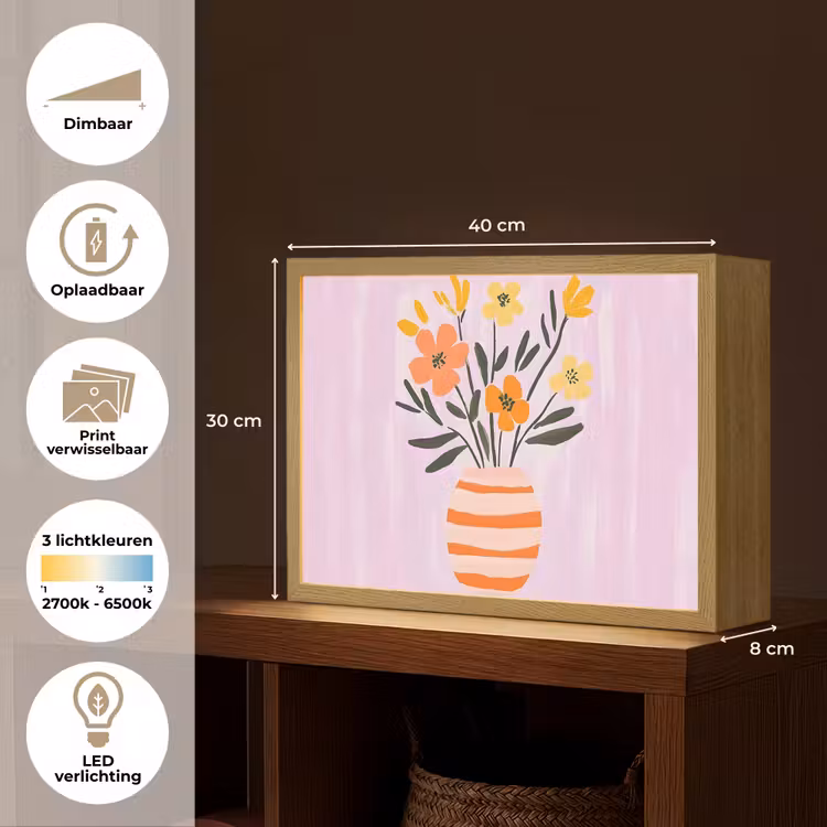 Lightbox - Wandlamp - Vaas - Gestreept - Bloemen - Oranje — 10