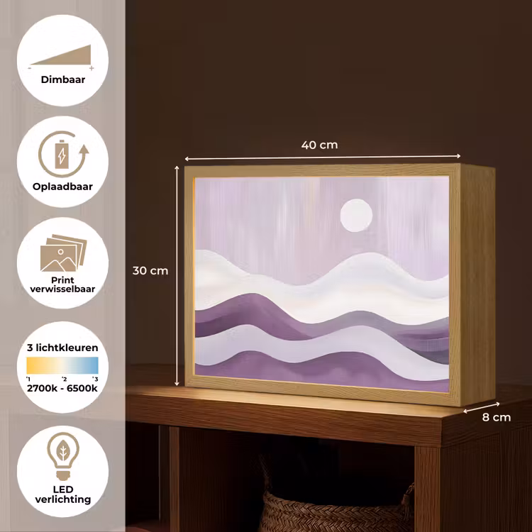 Lightbox - Wandlamp - Golven - Heuvels - Abstract - Paars — 10