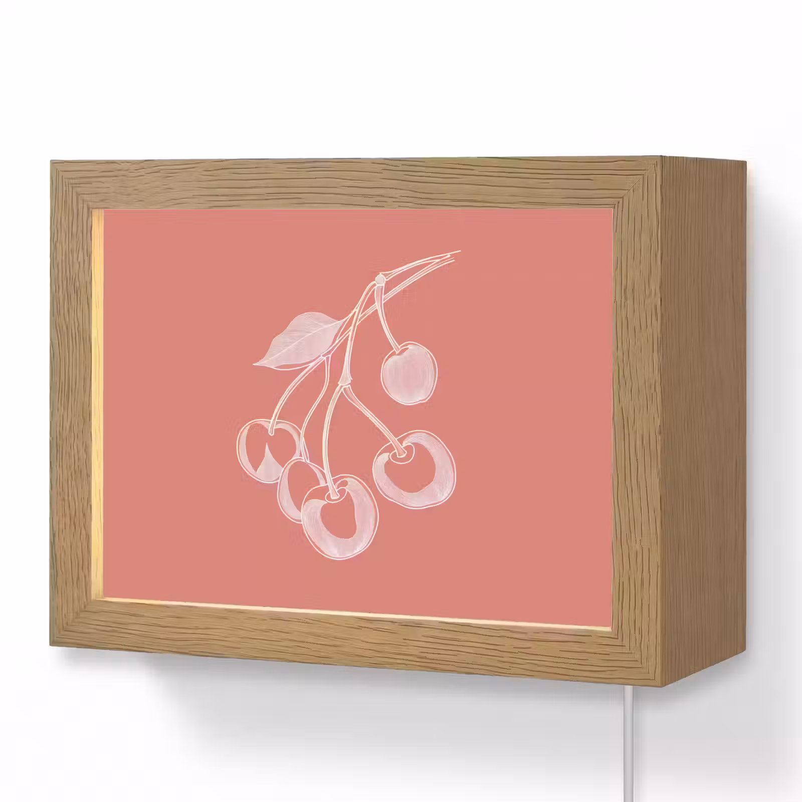 Lightbox - Wandlamp - Lijnillustratie - Kersen - Tak - Wit — 1