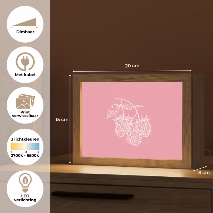 Lightbox - Wandlamp - Frambozen - Steel - Getekend - Roze — 9