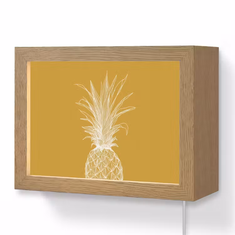 Lightbox - Wandlamp - Lijnillustratie - Ananas - Bladkroon - Okergeel — 1