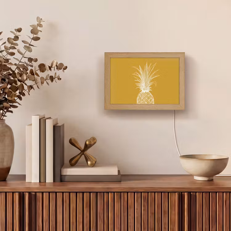 Lightbox - Wandlamp - Lijnillustratie - Ananas - Bladkroon - Okergeel — 4