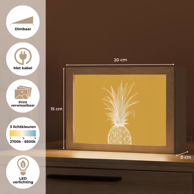 Lightbox - Wandlamp - Lijnillustratie - Ananas - Bladkroon - Okergeel — 9