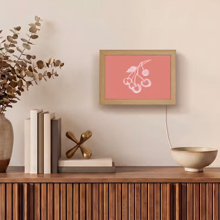 Lightbox - Wandlamp - Lijnillustratie - Kersen - Tak - Wit — 4