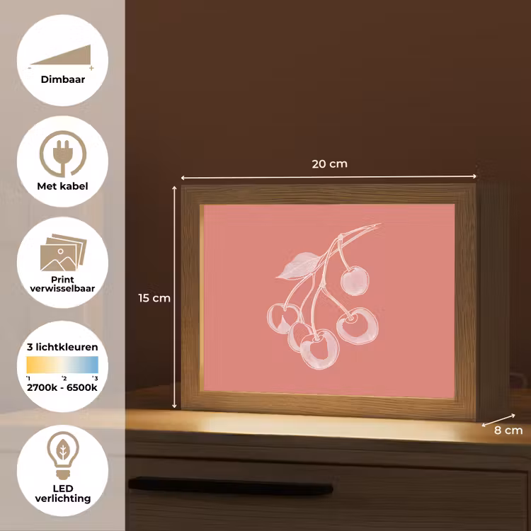 Lightbox - Wandlamp - Lijnillustratie - Kersen - Tak - Wit — 9