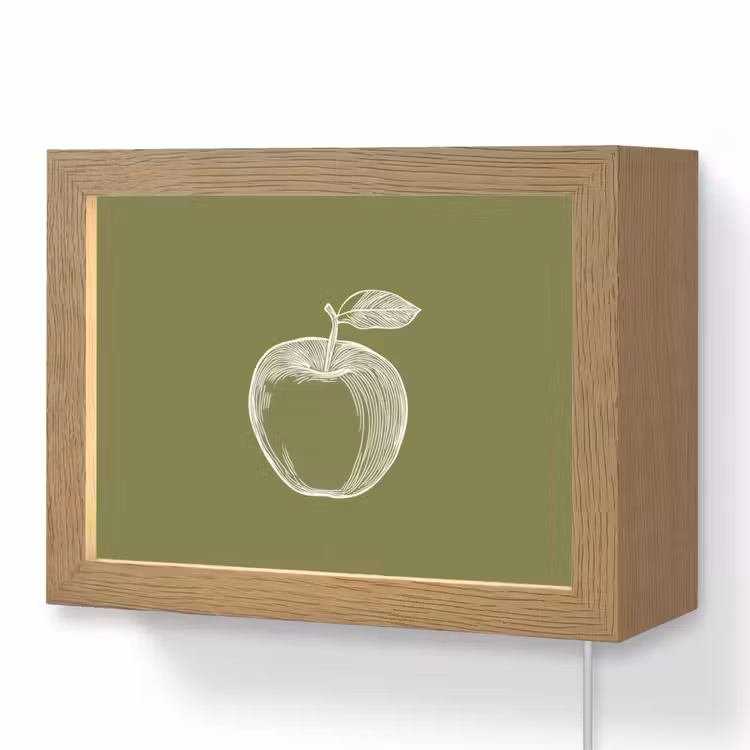 Lightbox - Wandlamp - Lijntekening - Appel - Olijfgroen - Blaadje — 1