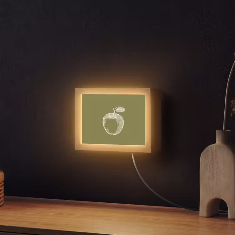Lightbox - Wandlamp - Lijntekening - Appel - Olijfgroen - Blaadje — 2