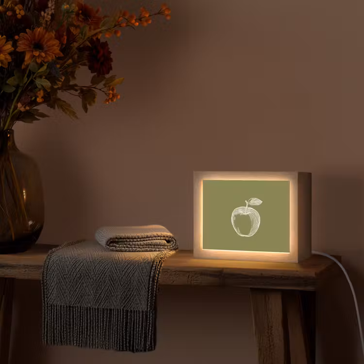 Lightbox - Wandlamp - Lijntekening - Appel - Olijfgroen - Blaadje — 5