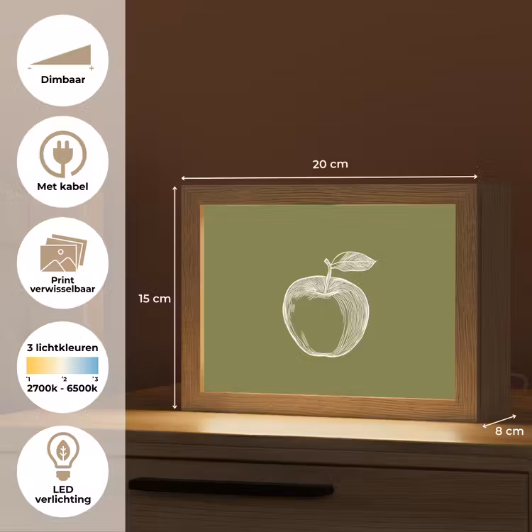 Lightbox - Wandlamp - Lijntekening - Appel - Olijfgroen - Blaadje — 9