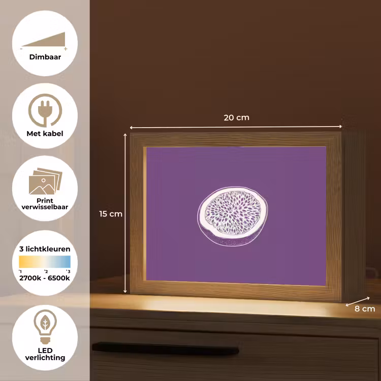Lightbox - Wandlamp - Passievrucht - Zaadjes - Paars - Minimalistisch — 9