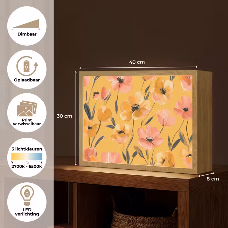Lightbox - Wandlamp - Bloemen - Geschilderd - Geel — 10